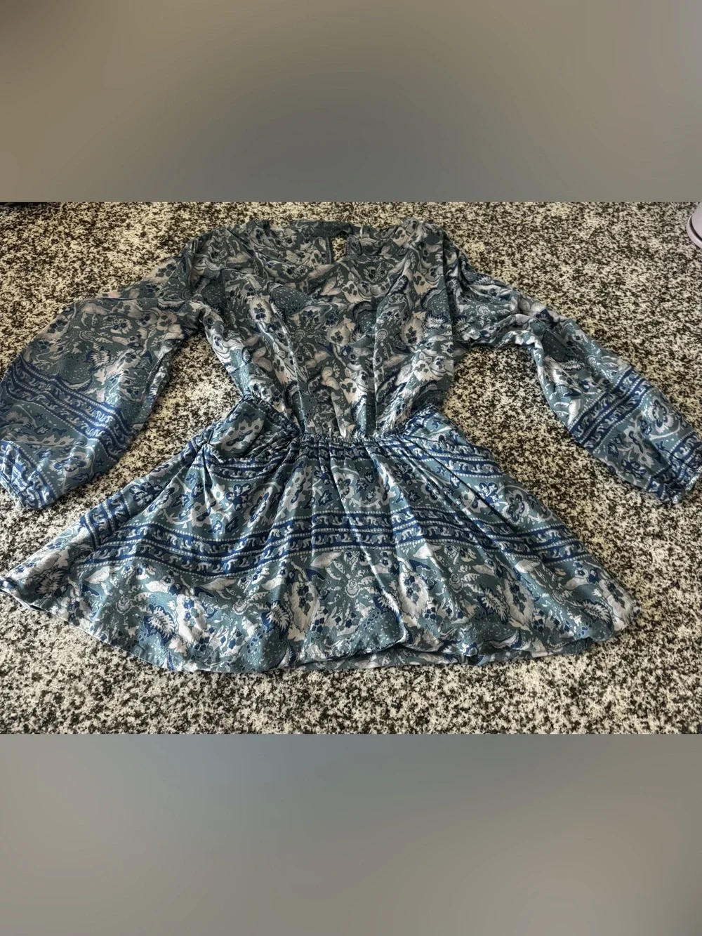 Blue & White Print Free People Dress w Back Cutout